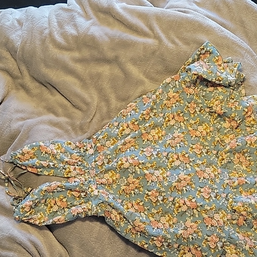 Blue Floral Halter Dress